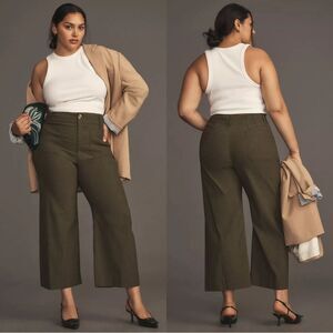 Anthropologie Maeve The Colette Dried Fern Magic Fabric Crop Wide-Leg Pants